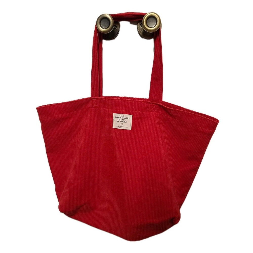 Sezane Women's Red Polyester Shopping Tote Double Shoulder Handle Bag